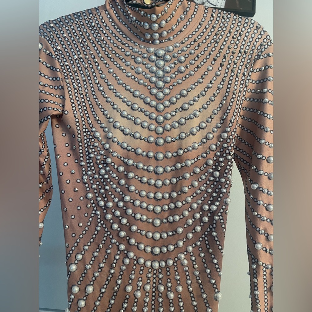 Jumpsuit pears embellished long sleeve bodycon